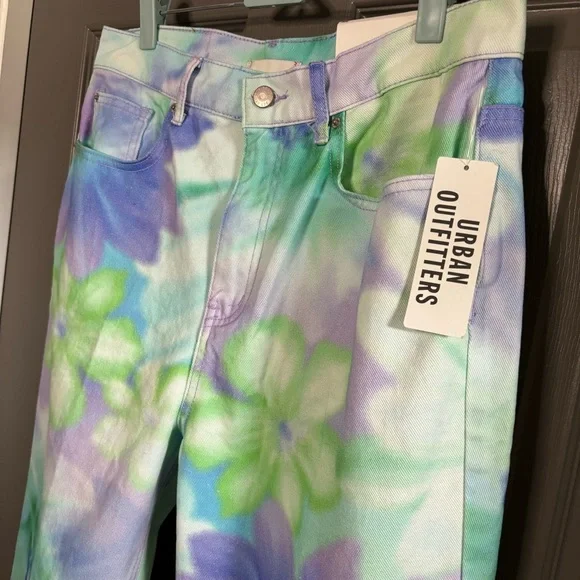 BDG by Urban Outfitters Cowboy Jeans Watercolor Floral Tie-Dye High Rise 31 - Picture 3 of 16